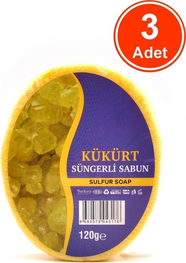 Kükürt Özlü Süngerli Sabun Banyo Duş Sabunu 120 G x 3 Adet - Image 1