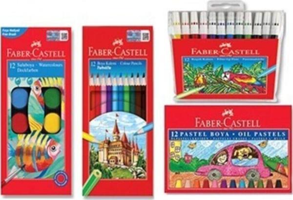 Faber-Castell 4'Lü Boya Seti (12'Li Kuru-Sulu-Pastel-Keçeli Boya) B.S - Image 1