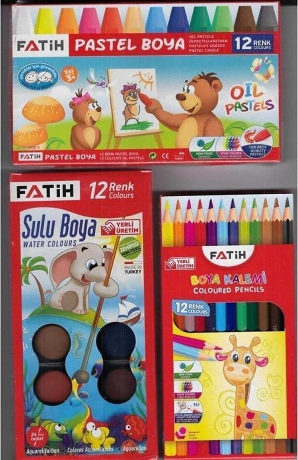 Fatih 3 Lü Okul Kırtasiye Seti Pastel Sulu Kuru Boya Fati?Hset6 - Image 1
