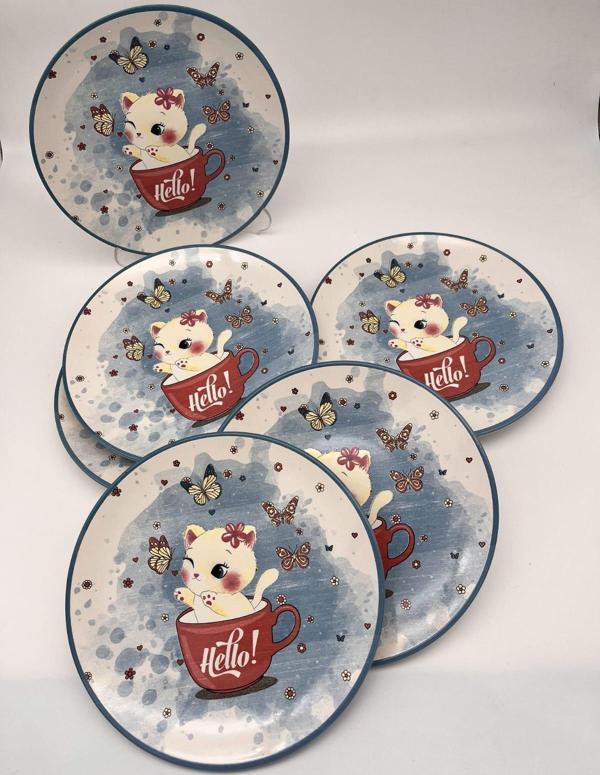 Keramika Sevimli Patiler Serisi Pasta Tabağı 20CM 6 Adet - Image 1