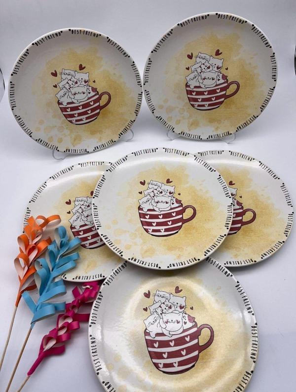 Keramika Sevimli Patiler Serisi Pasta Tabağı 20CM 6 Adet - Image 1