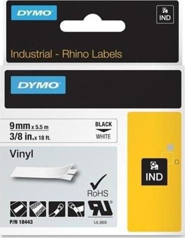 Dymo Rhino Pro Etiketi Renkli Vinil 9 MMx5,5 MT Beyaz Üzerine Siyah 18443 - Image 1