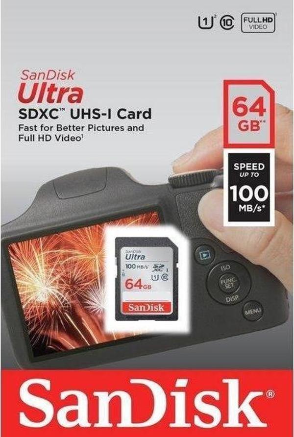 Sandisk Ultra 64GB 100MB/S Class 10 Uhs-I Hafıza Kartı SDSDUNR-064G-GN6IN - Image 1