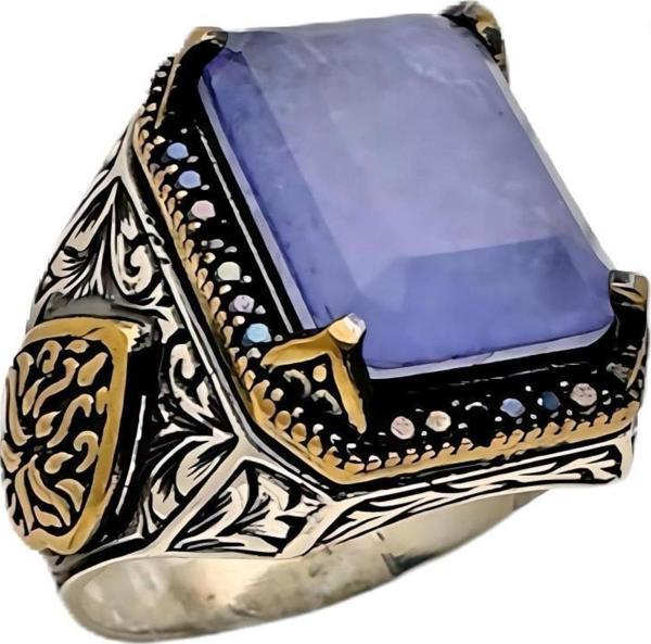 Paraiba ve SiyahZirkon Taşlı Gümüş Yüzük 240053178G22Y - Image 1