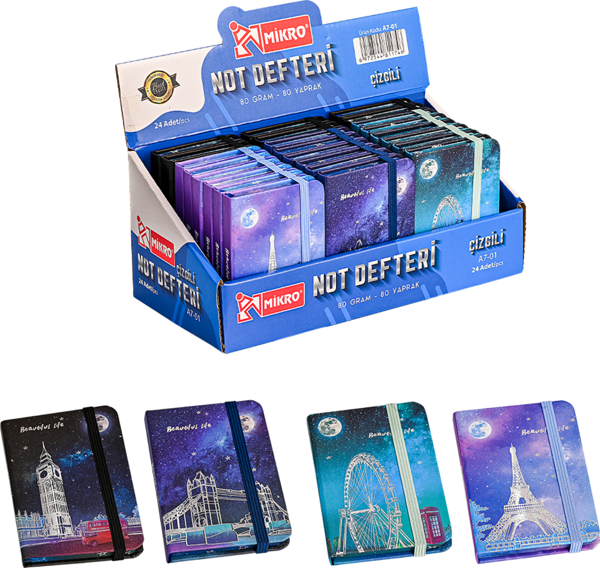 Mikro Not Defteri Standlı Çizgili A7-01 (24 Lü Paket) - Image 1