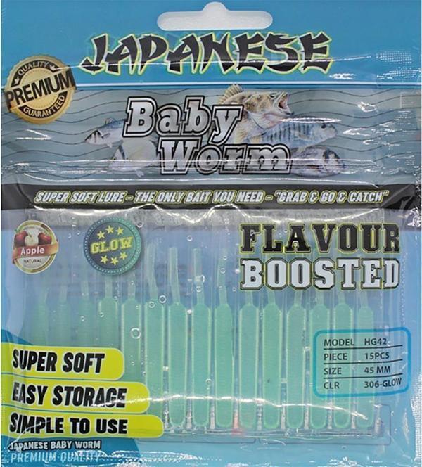 Japanese Baby Worm 45mm 15 Adet LRF Silikonu 306 (Glow) - Image 1