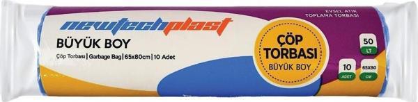 Newtechplast Çöp Torbası, Büyük Boy, Mavi, 65 X 80 cm., 50 Rulo 500 Adet - Image 1