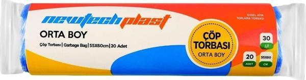 Newtechplast Çöp Torbası, Orta Boy, Mavi, 55 X 60 cm., 5 Rulo 100 Adet - Image 1