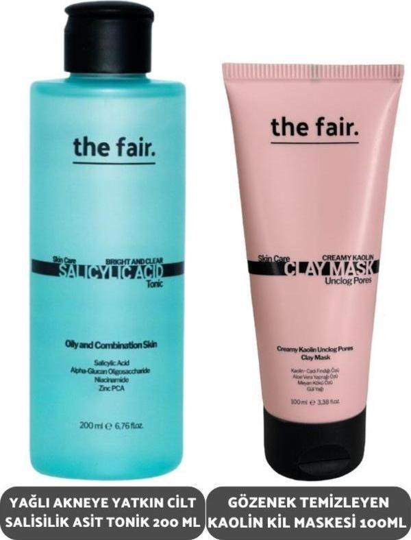 The Fair Yağlı Akneye Yatkın Cilt Salisilik Asit Tonik 200 ml ve Gözenek Temizleyen Kaolin Kil Maske 100 ml - Image 1