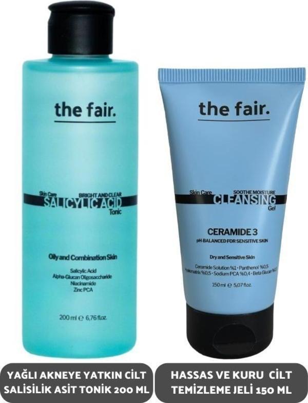 The Fair Yağlı Akneye Yatkın Cilt Salisilik Asit Tonik 200 ml ve Hassas Kuru Cilt Temizleme Jeli 150 ml - Image 1