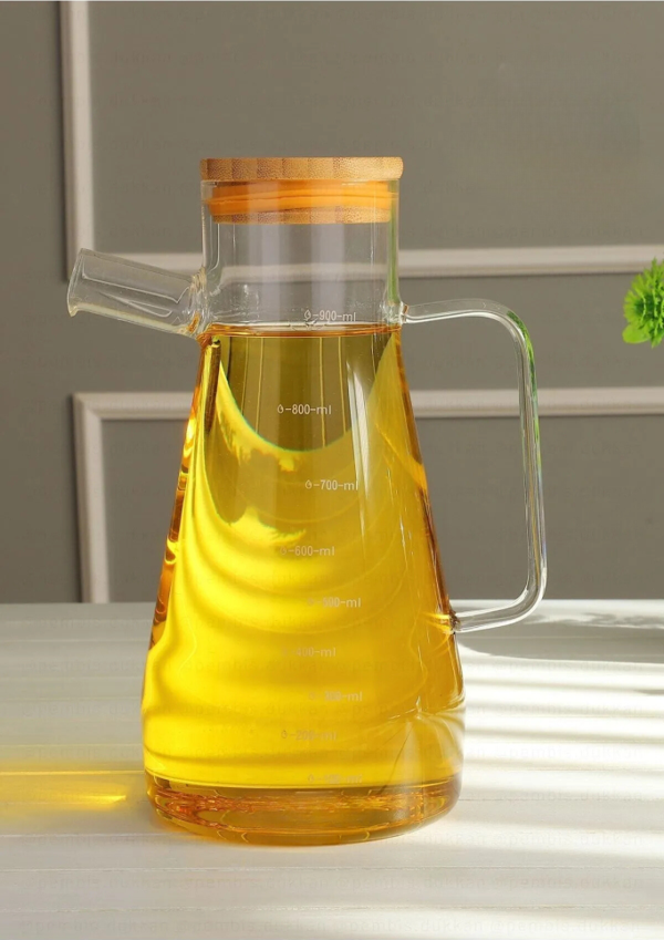 Mithra Life Bambu Kapaklı Borosilikat Cam Yağdanlık 900 ml MIT1070 - Image 1