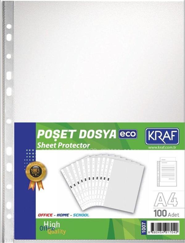 Kraf Eco Poşet Şeffaf Dosya A4 100 Lük - Image 1