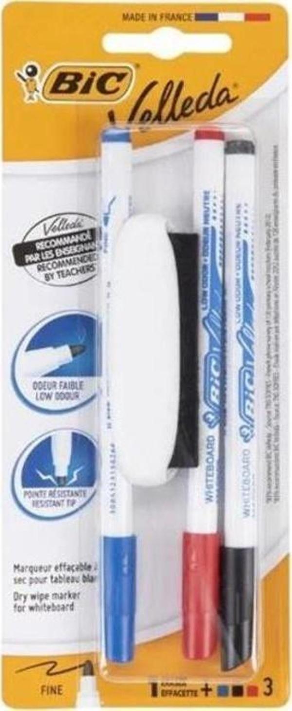Bic Velleda Çocuk Tahta Kalemi 3 lü Beyaz Tahta Silgili - Image 1