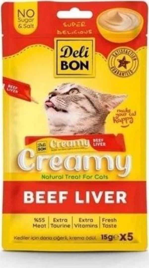 Delibon Creamy Dana Ciğerli Sıvı Kedi Ödül Maması 5x15 Gr - Image 1