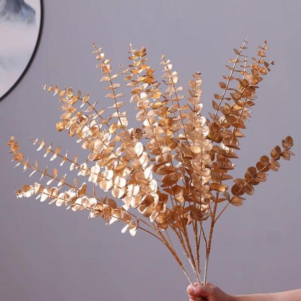 Netten Evime Yapay Çiçek Gold Altın Renk Okaliptus 3Dallı Uzun Dal 76 cm Eucalyptus - Image 1