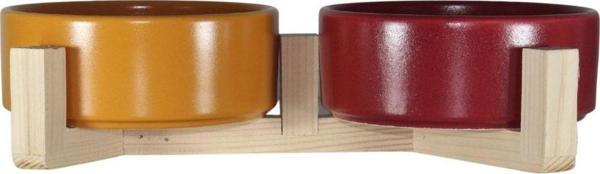 Yılmazel Mama-su Kabı Ahşap Standı Ve Seramik Kasesi Yavru Evcil Hayvan Minimalist Design Çift Hazneli - Image 1