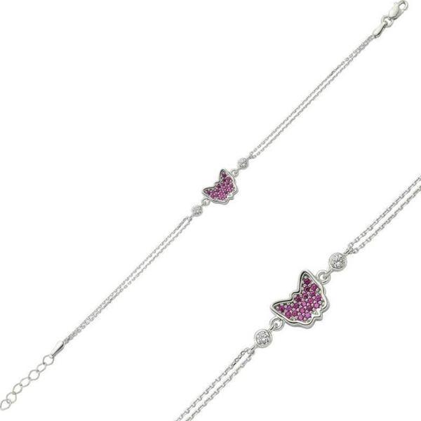 Gümüş Pembe Kelebek Bayan Bileklik - Image 1