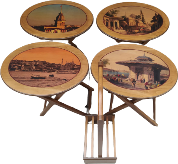 Çanta 18207 Oval Resimli Klasik MODEL Kayın Torna Ayak Parlk ceviz Nature El yapı - Image 1