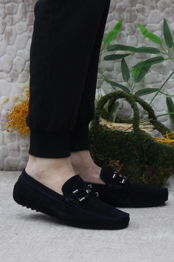 Mehmet Mete 31118 Lacivert Süet Hakiki Deri Loafer Erkek Babet Erkek Ayakkabı - Image 1