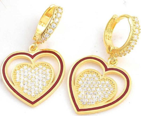 ​Gümüş Gold Sallantılı Kalp Kadın Küpe - Image 1