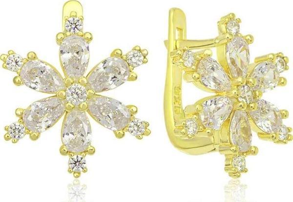 Gümüş Gold Beyaz Lotus Çiçeği Kadın Küpe - Image 1