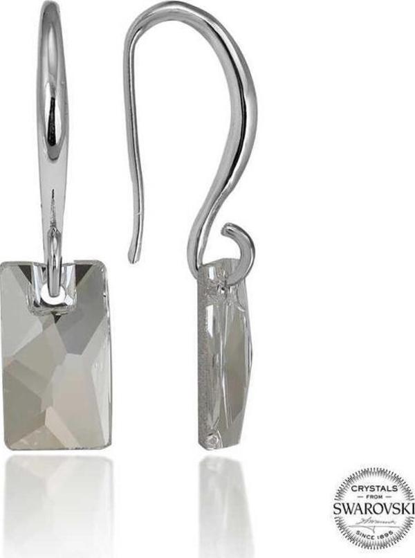 Swarovski Crystal Taşlı Gümüş Beyaz Baget Sallantılı Kadın Küpe - Image 1