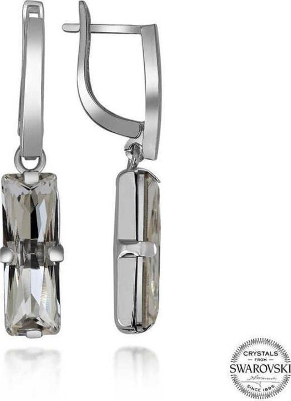 Swarovski Crystal Taşlı Gümüş Beyaz Baget Sallantılı Kadın Küpe - Image 1