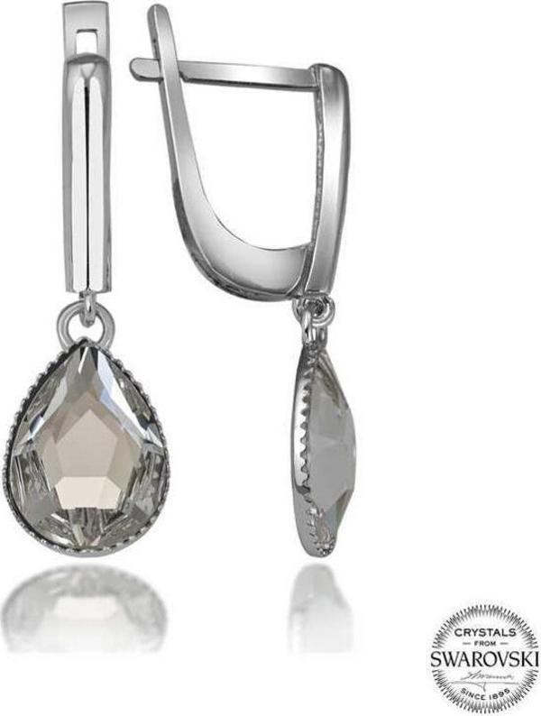 Swarovski Crystal Taşlı Gümüş Beyaz Damla Sallantılı Kadın Küpe - Image 1
