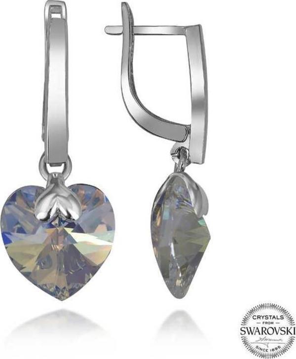 Swarovski Crystal Taşlı Gümüş Beyaz Kalp Sallantılı Kadın Küpe - Image 1