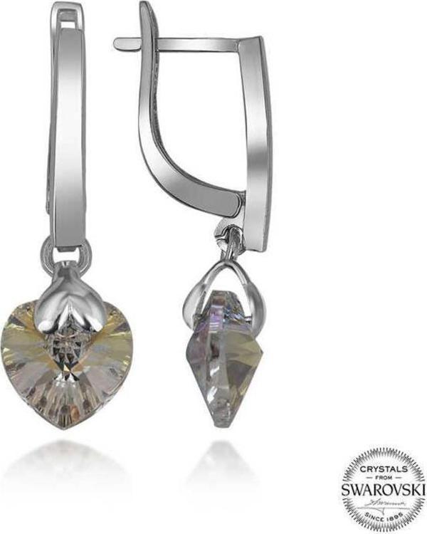 Swarovski Crystal Taşlı Gümüş Beyaz Kalp Sallantılı Kadın Küpe - Image 1