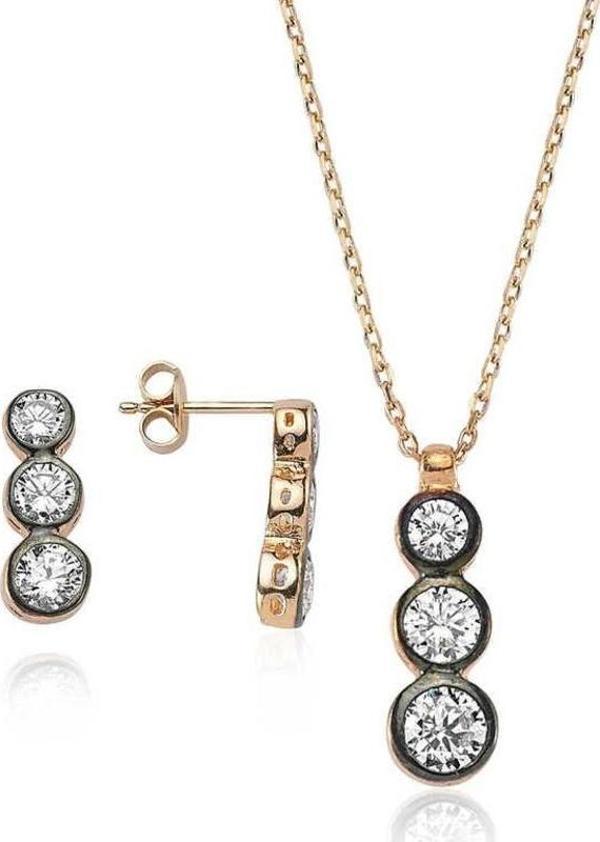 Gümüş Üç Taş Tria Bayan Set - Image 1