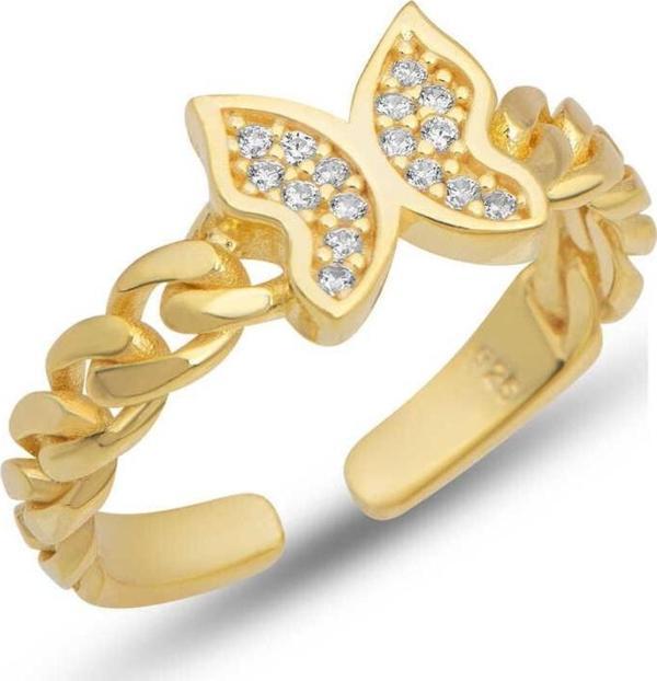 Gümüş Ayarlanabilir Gold Kelebek Kadın Yüzük - Image 1