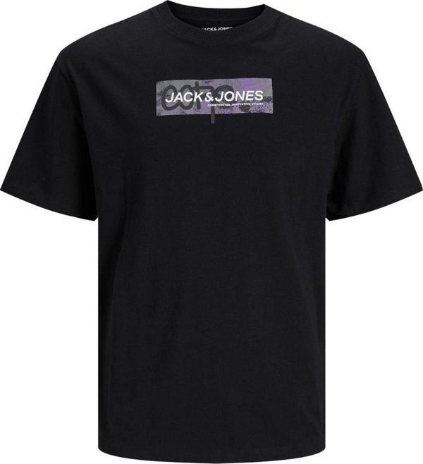 Jack&Jones 12253477 Jcoaop Print Tee Ss Crew Neck Siyah - Image 1