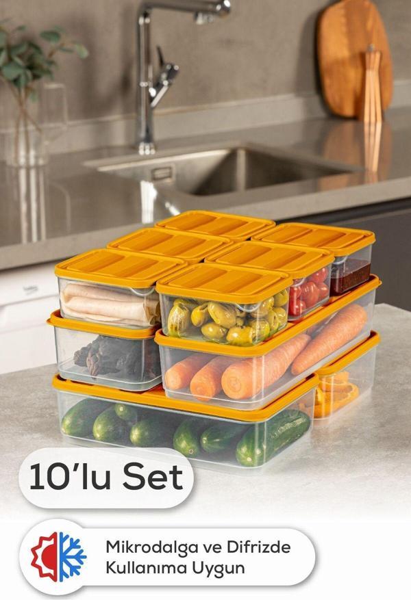Vienev 10lu Buzdolabı Dondurucu Organizer Ve Saklama Kabı Turuncu 6x(350ML) 2x(1,65LT) 2x(1,75LT) - Image 1