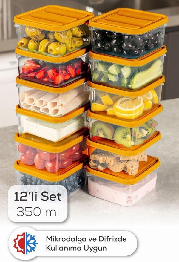 Vienev 12li 350 ml Buzdolabı Dondurucu Organizer Mikrodalga ve Difrize Uygun Saklama Kabı Turuncu - Image 1