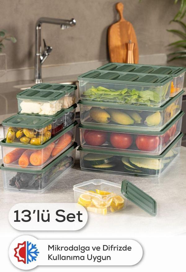 Vienev 13lü Buzdolabı Dondurucu Organizer Ve Saklama Kabı Yeşil 6x(350ML) 2x(1,65LT) 3x(3,5LT) 2x(1,75LT) - Image 1