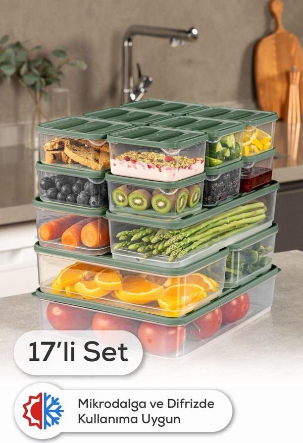 Vienev 17li Buzdolabı Dondurucu Organizer Ve Saklama Kabı Yeşil 12x(350ML) 2x(1,65LT) 2x(1,75LT) 1x(3,5LT) - Image 1