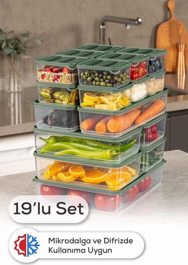 Vienev 19lu Buzdolabı Dondurucu Organizer Ve Saklama Kabı Yeşil 12x(350ML) 4x(1,75LT) 2x(1,65LT) 1x(3,5LT) - Image 1