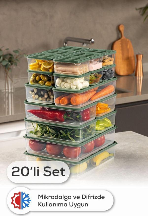 Vienev 20li Buzdolabı Dondurucu Organizer Ve Saklama Kabı Yeşil 12x(350ML) 4x(1,75LT) 2x(1,65LT) 2x(3,5LT) - Image 1