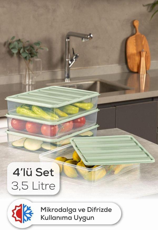 4lü 3,5 Litre Buzdolabı Dondurucu Organizer Mikrodalga Ve Difrize Uygun Saklama Kabı Mint - Image 1