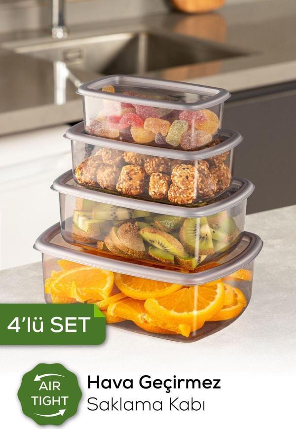 Vienev 4lü Hava Geçirmez Saklama Kabı Seti Antrasit 1x(250-500-750-1200 ML) - Image 1