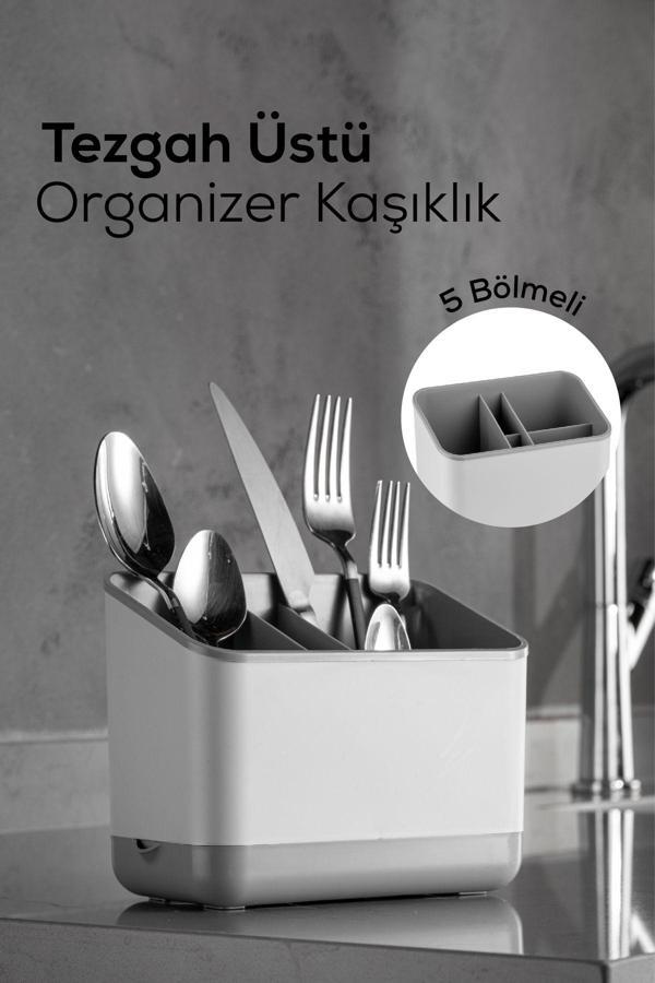 Vienev 5 Bölmeli Organizer Kaşıklık Tezgah Üstü Kaşık Düzenleyici Gri - Image 1