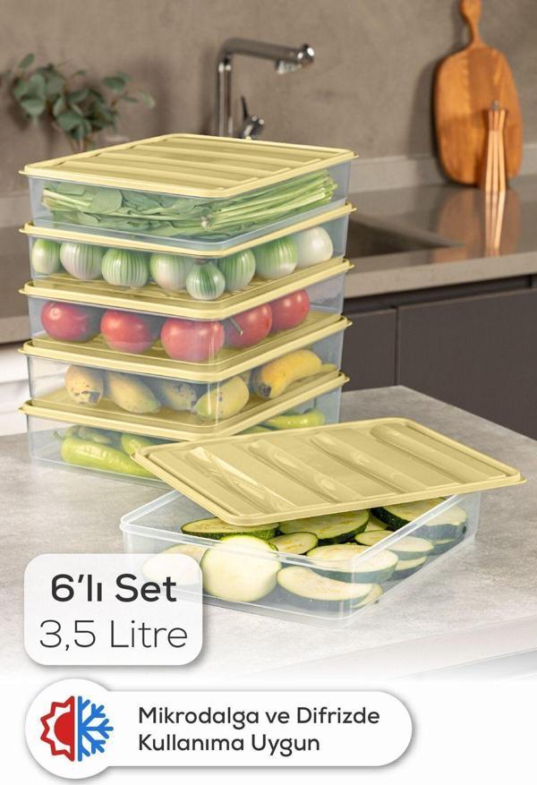 Vienev 6lı 3,5 Litre Buzdolabı Dondurucu Organizer Mikrodalga ve Difrize Uygun Saklama Kabı Sarı - Image 1