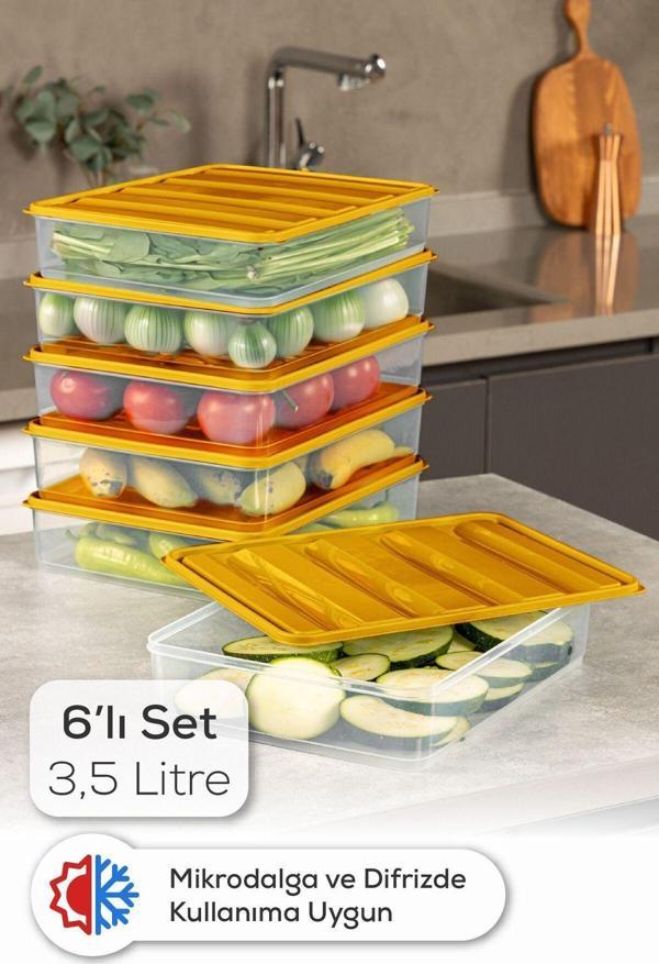 Vienev 6lı 3,5 Litre Buzdolabı Dondurucu Organizer Mikrodalga ve Difrize Uygun Saklama Kabı Turuncu - Image 1