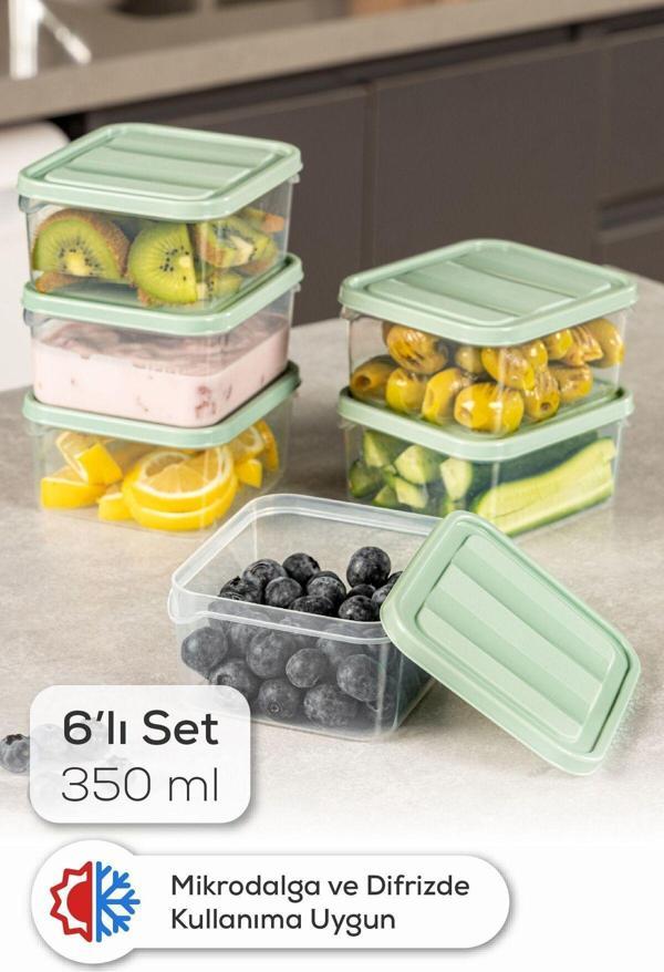 Vienev 6lı 350 ml Buzdolabı Dondurucu Organizer Mikrodalga Ve Difrize Uygun Saklama Kabı Mint - Image 1