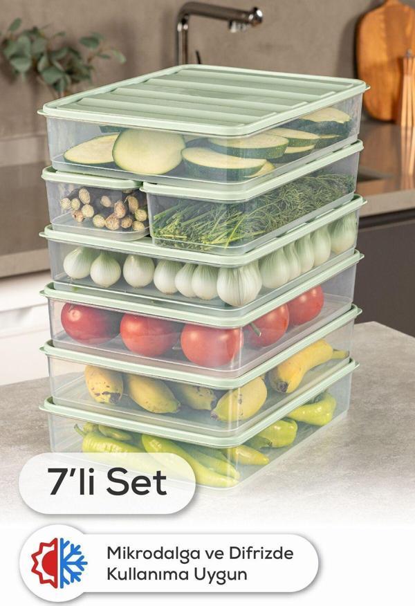 Vienev 7li Buzdolabı Dondurucu Organizer Ve Saklama Kabı Mint 5x(3,5LT) 2x(1,65LT) - Image 1