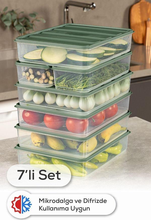 Vienev 7li Buzdolabı Dondurucu Organizer Ve Saklama Kabı Yeşil 5x(3,5LT) 2x(1,65LT) - Image 1