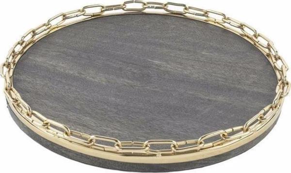 Mikasa Moor Gold Metal Yuvarlak Ahşaplı Tepsi 33cm - Image 1