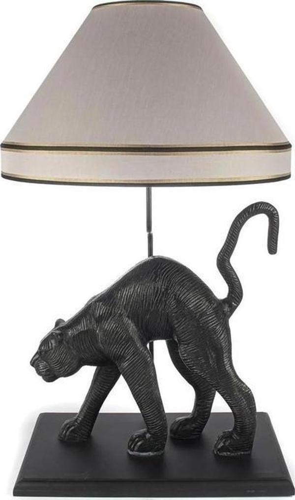 Mikasa Moor Krem Şapkalı Leopar Gold Abajur 48x48x78cm - Image 1