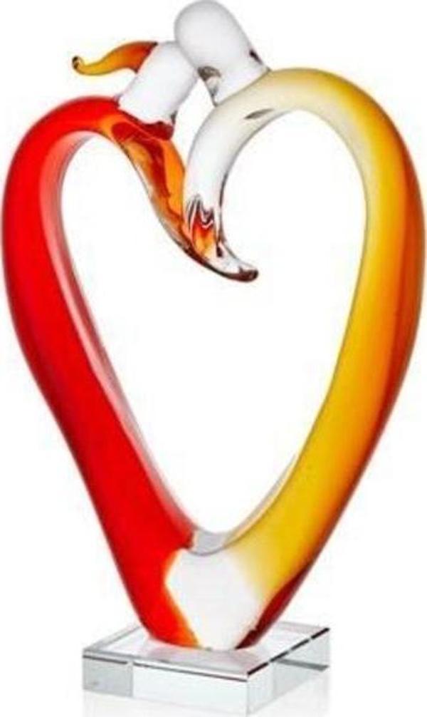 Lamedore Heart Shape Couple Yellow Red Glass Decor 17,5x8x29 Cm - Image 1